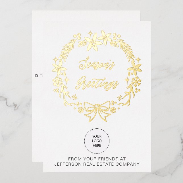 Christmas Wreath Company Logo Business Foil Holiday Card (Front/Back)