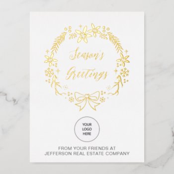 Christmas Wreath Company Logo Business   Foil Holiday Postcard by XmasMall at Zazzle