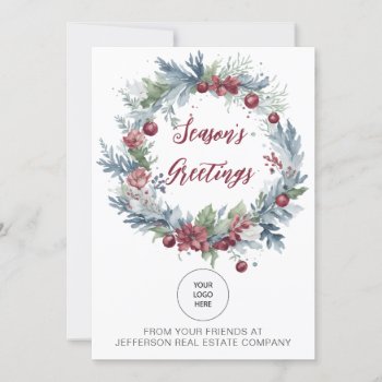 Christmas Wreath Company Logo Business Holiday Card by XmasMall at Zazzle