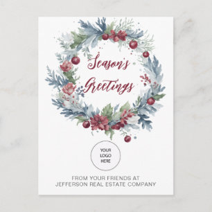 Christmas Wreath Company Logo Business Holiday Postcard