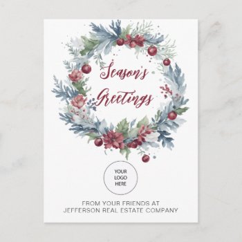 Christmas Wreath Company Logo Business   Holiday Postcard by XmasMall at Zazzle