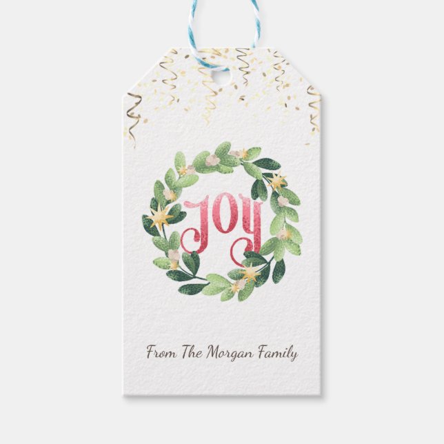 Christmas Wreath,Confetti,Joy Gift Tags (Front)