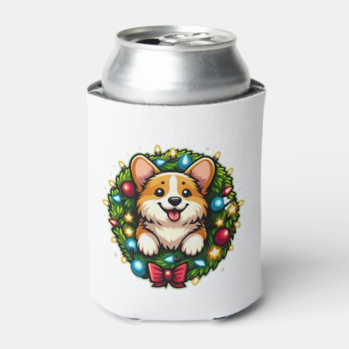 Christmas Wreath Corgi Classic T_Shirt Can Cooler