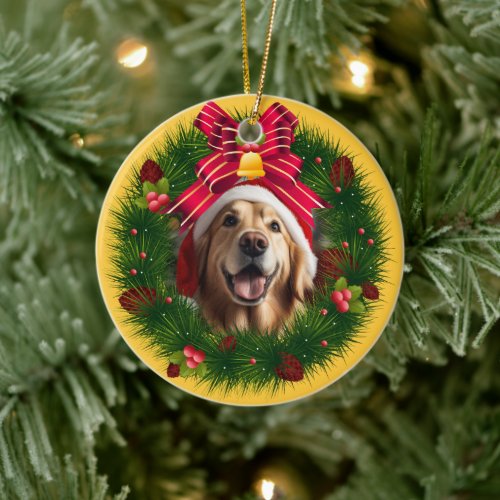 Christmas Wreath Custom Dog Modern Cute Pet Photo Ceramic Ornament