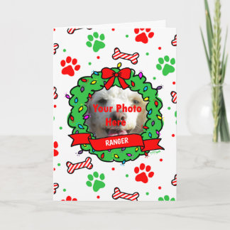 Christmas Wreath Custom Dog Photo Pattern Card