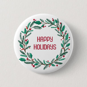 Christmas Wreath CUSTOM Hand Drawn Holiday Button