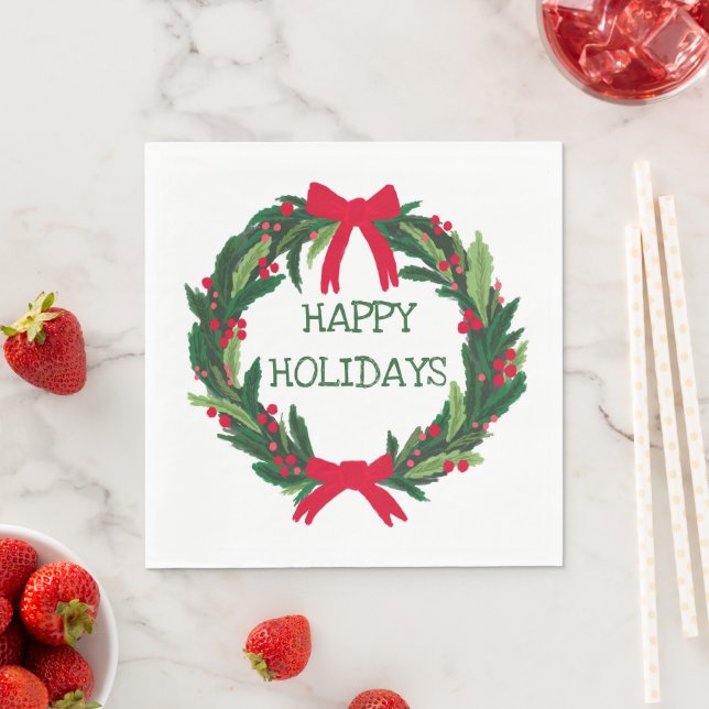 Christmas Wreath CUSTOM Hand Drawn Holiday Napkins (Insitu)