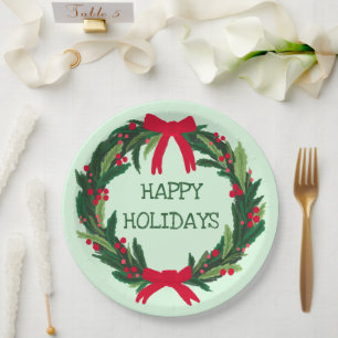 Christmas Wreath CUSTOM Hand Drawn Holiday Paper Plates