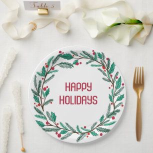Christmas Wreath CUSTOM Hand Drawn Holiday Paper Plates