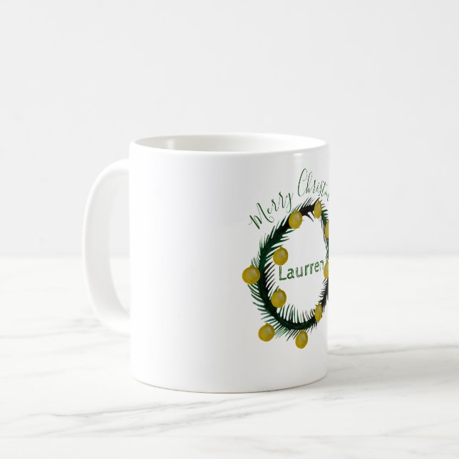 Christmas Wreath Custom Name  Mug (Front Left)