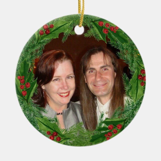 Christmas Wreath Custom Photo Ceramic Ornament (Front)