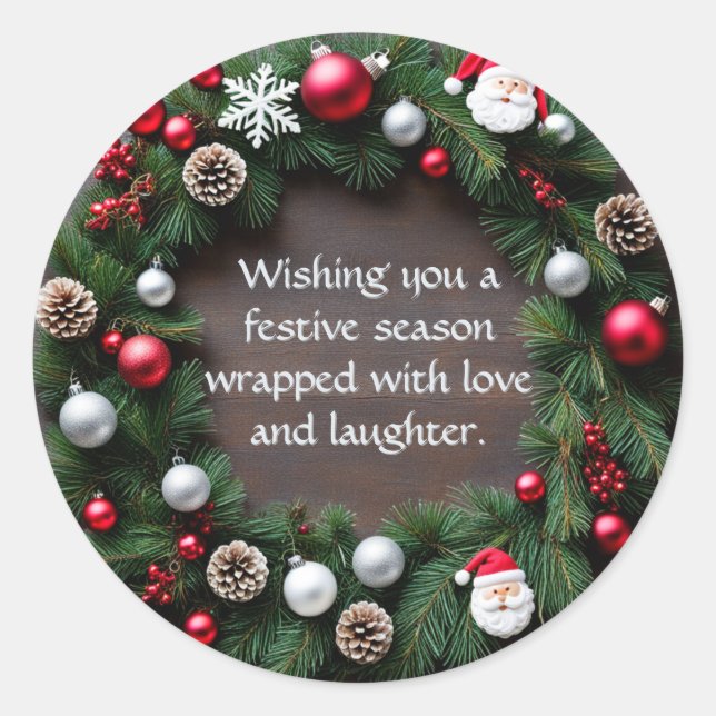 Christmas Wreath Customizable  Classic Round Sticker (Front)
