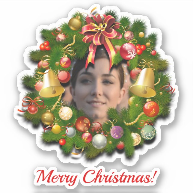 Christmas Wreath Customized With Your Photo Sticker (Front)