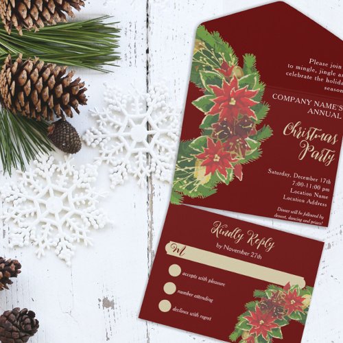 Christmas Wreath Dark Red Company Holiday Party All In One Invitation