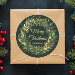 Christmas Wreath Elegant Festive Green Botanical Classic Round Sticker<br><div class="desc">This luxurious Christmas Wreath Elegant Festive Green Botanical Classic Round Sticker effortlessly combines the timeless charm of holiday greenery with a trendy twist, making it the perfect accent for your festive decor. The variety of shapes allows you to add a touch of glamour to your Christmas party favors and gifts,...</div>