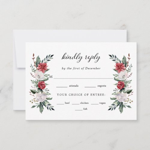 Christmas Wreath  Elegant Holiday Wedding Entre  RSVP Card