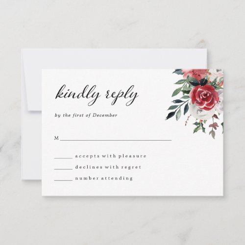 Christmas Wreath  Elegant Holiday Wedding RSVP Card