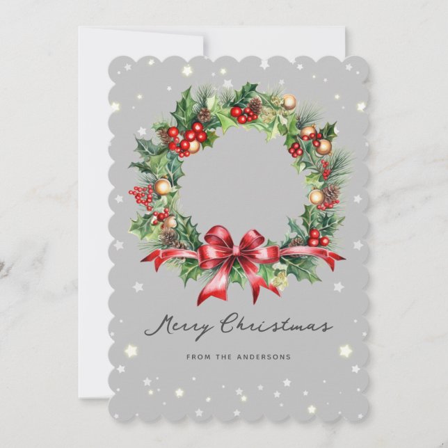 Christmas Wreath Elegant Photo Holiday Card (Front)