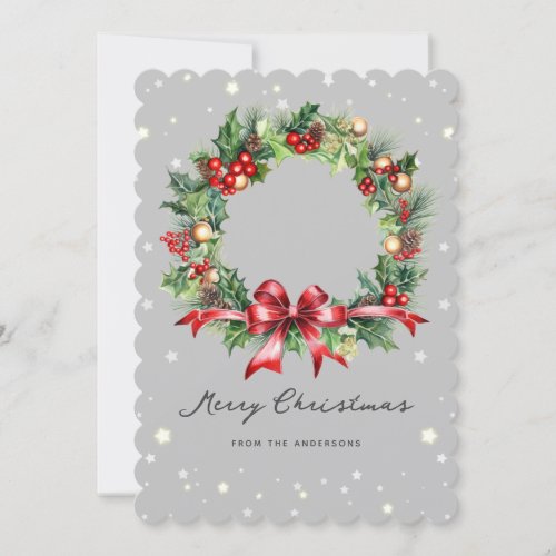 Christmas Wreath Elegant Photo Holiday Card