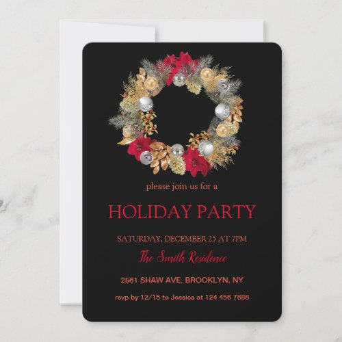 Christmas  Wreath Elegantly Chic Invitation