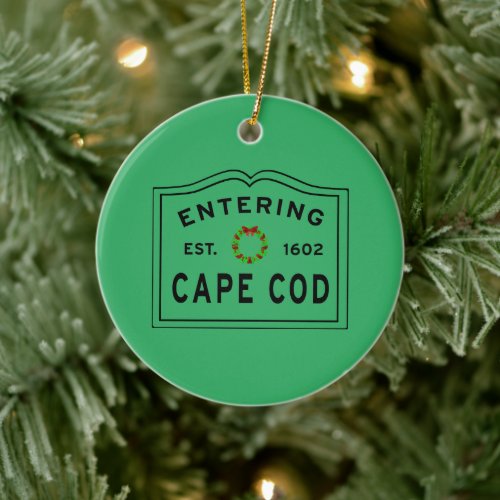 Christmas Wreath Entering Cape Cod Ceramic Ornament