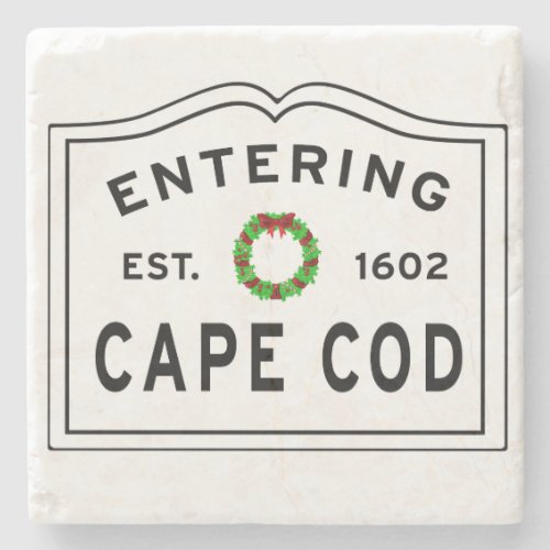 Christmas Wreath Entering Cape Cod Stone Coaster