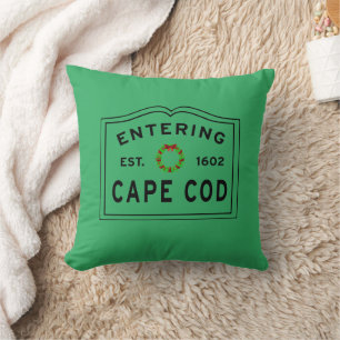 Christmas Wreath Entering Cape Cod Throw Pillow