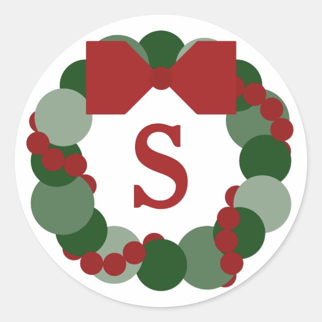 Christmas Wreath Envelope Seals, Custom Monogram Classic Round Sticker (Front)