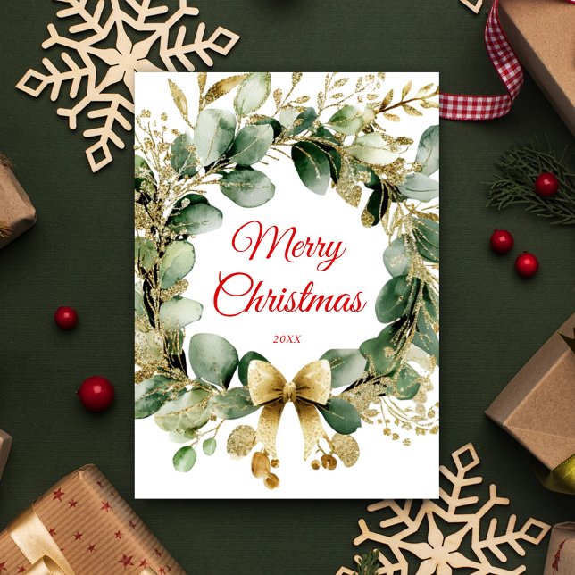 Christmas Wreath Eucalyptus Greenery Elegant Holiday Card (Christmas Wreath Eucalyptus Greenery Elegant Holiday Card)