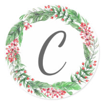 Christmas Wreath Family Cards Monogram Initial