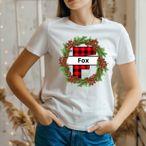 Christmas wreath Family Matching Name letter F T_Shirt