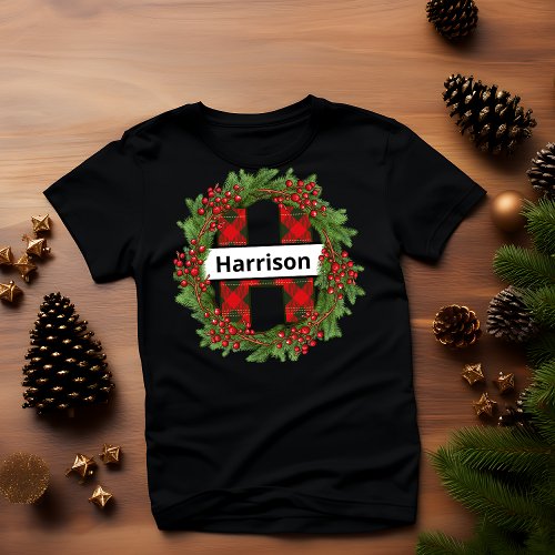 Christmas wreath Family Matching Name letter H T_Shirt