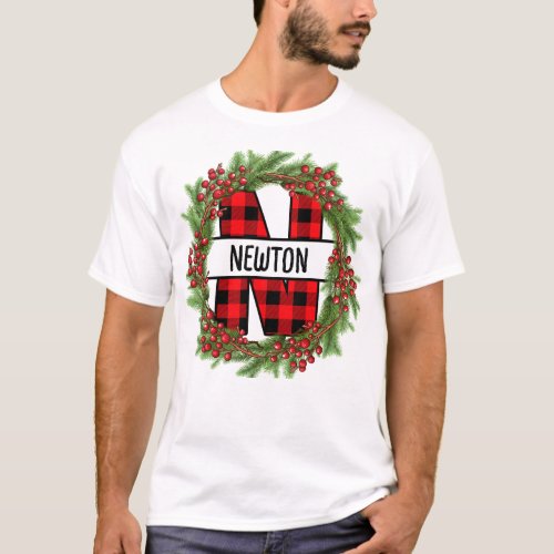 Christmas wreath Family Matching Name letter N T_Shirt