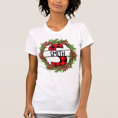 Christmas wreath Family Matching Name letter S T_Shirt