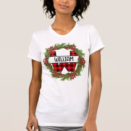 Christmas wreath Family Matching Name letter W T_Shirt