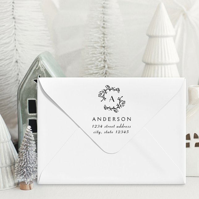 Christmas Wreath Family Monogram Address Self-inking Stamp (Creator Uploaded)