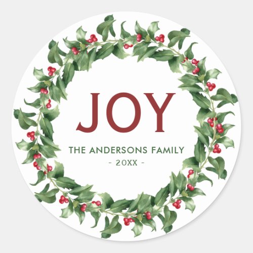 Christmas Wreath Family Name Classic Round Sticker