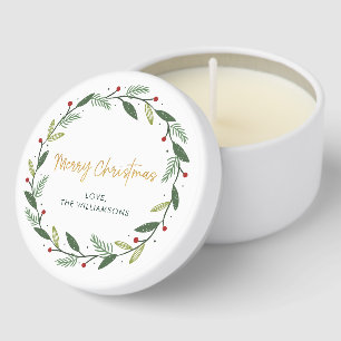 Christmas Wreath Family Name Greenery Custom Mini Candle Favors