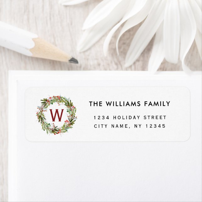 Christmas Wreath Family Name  Return Address Label (Insitu)