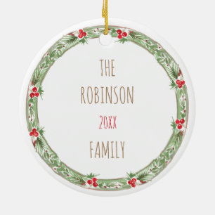 Christmas Wreath Family Pet Photo Name Holiday Ceramic Ornament