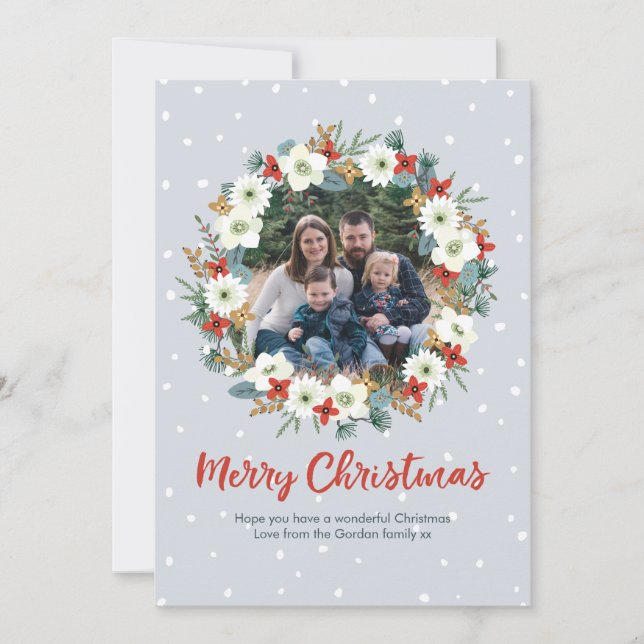 Christmas wreath family photo Christmas Card (Front)