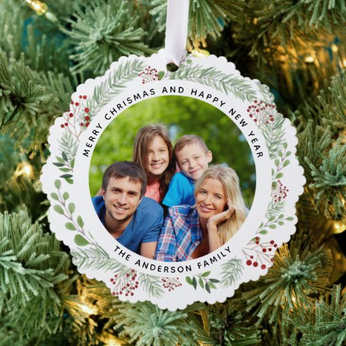 Christmas wreath family photo label ornament card