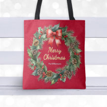 Christmas Wreath Festive Red Custom Name