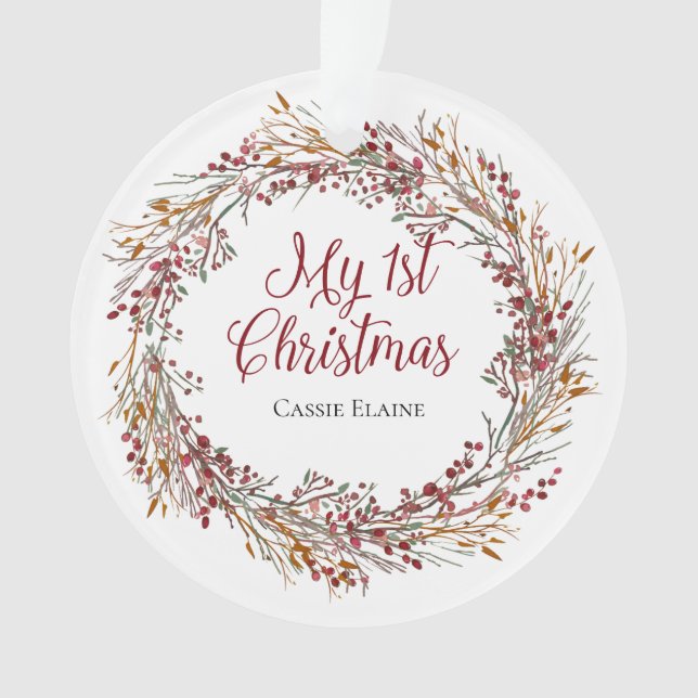 Christmas Wreath First Christmas Baby Photo Ornament (Front)