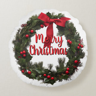 CHRISTMAS WREATH Fleece Blanket Round Pillow