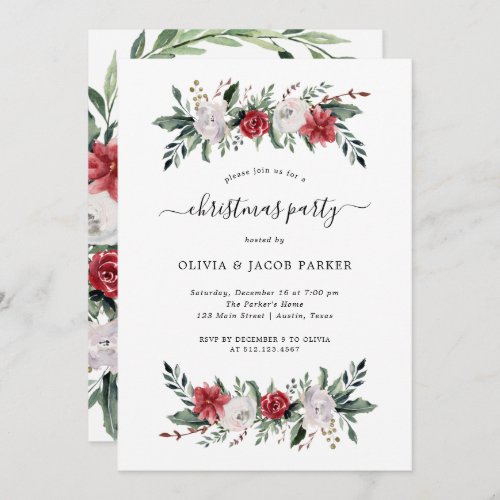 Christmas Wreath  Floral Christmas Party Invitation