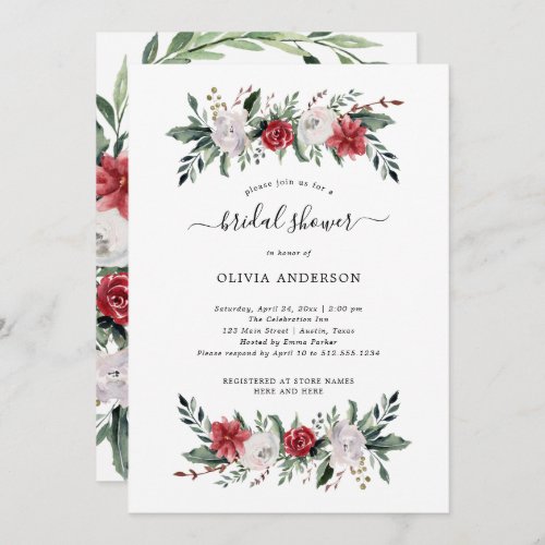 Christmas Wreath  Floral Holiday Bridal Shower Invitation