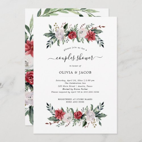 Christmas Wreath  Floral Holiday Couples Shower Invitation