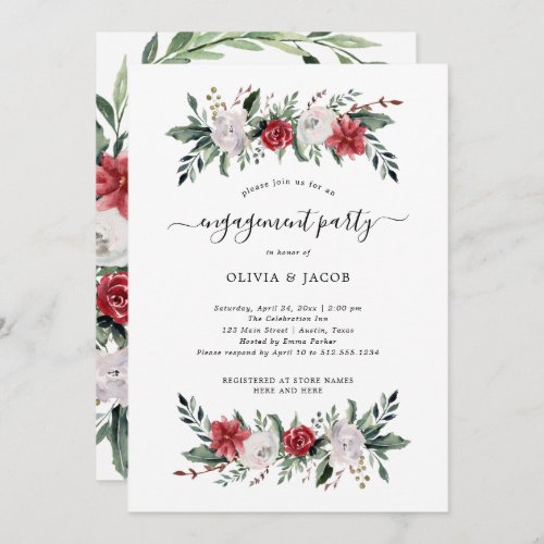 Christmas Wreath  Floral Holiday Engagement Party Invitation