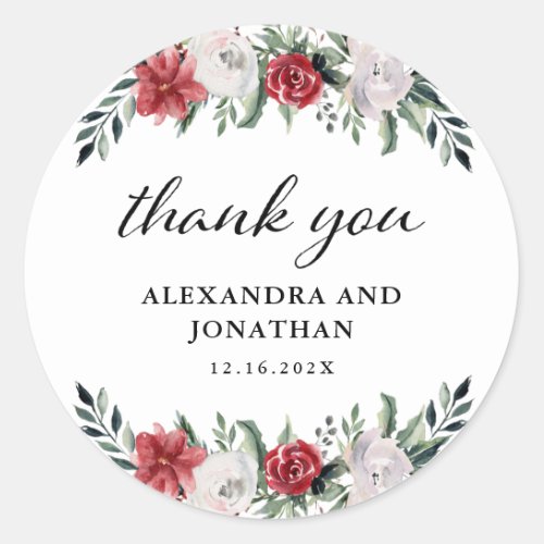 Christmas Wreath  Floral Holiday Wedding Classic  Classic Round Sticker
